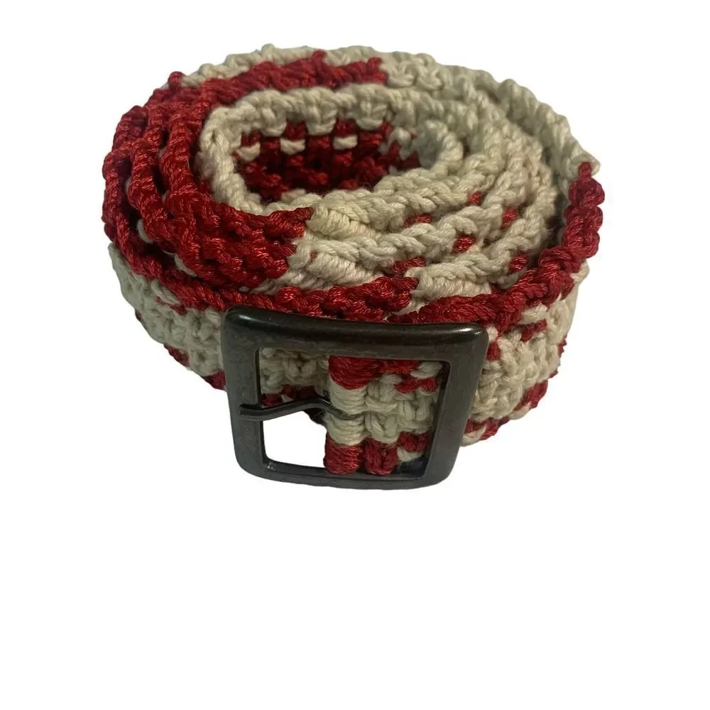 Casual to Elegant Style Cream and White Crocheted Belt with Buckle